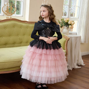女童秋冬网纱蛋糕裙公主洋气礼服生日宴蓬蓬裙连衣裙收腰晚宴裙
