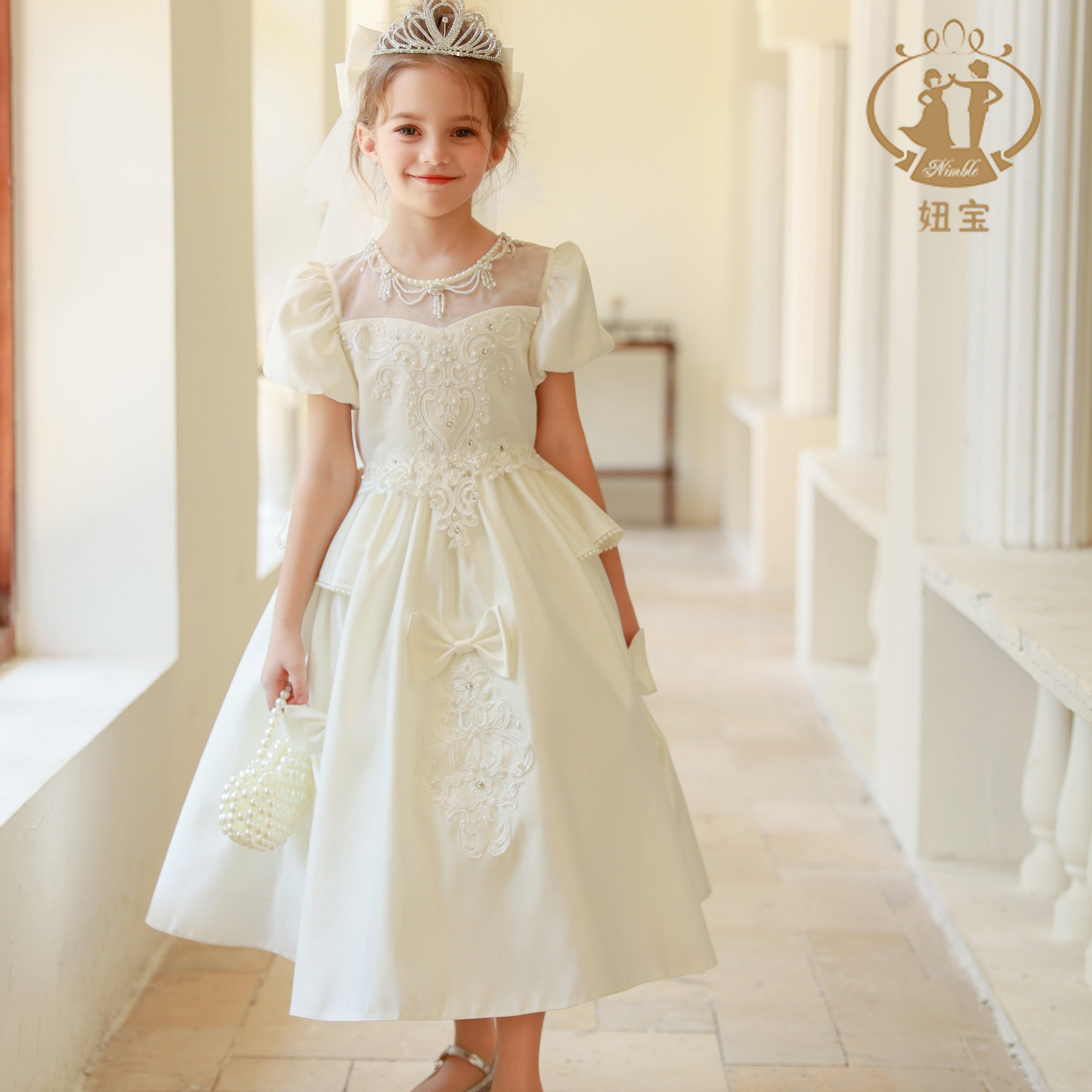 轻奢小众高端女童缎面礼服花童婚礼主持人生日钢琴演奏儿童演出服,童装/婴儿装/亲子装,儿童礼服,淘宝优惠券,粉丝福利购,淘宝优惠卷