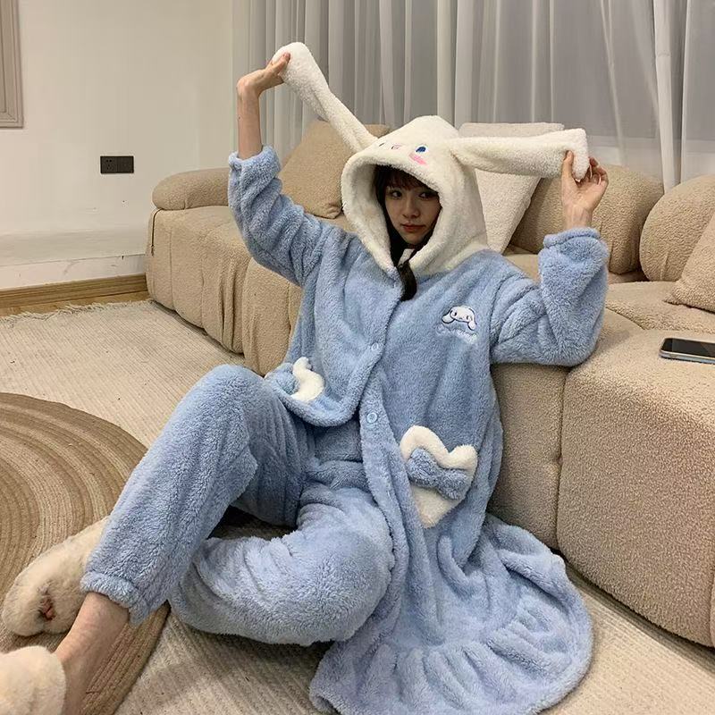 加厚法兰绒睡衣秋冬珊瑚绒家居服