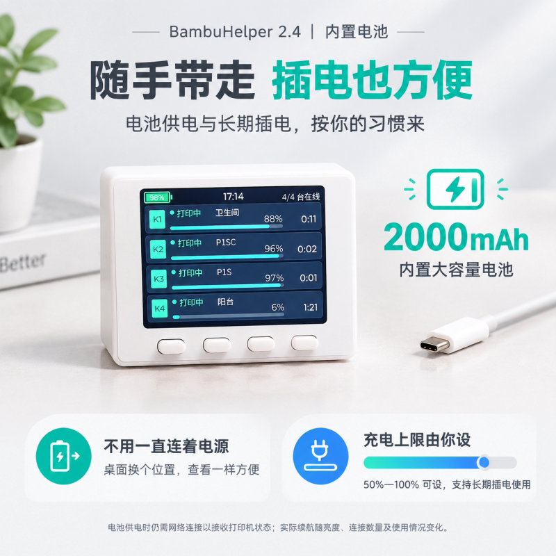 拓竹3D打印机桌面状态屏多台设备监控