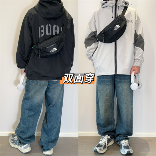 男大童风衣秋季新款青少年外套洋气两面穿夹克初高中生连帽冲锋衣