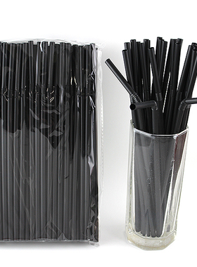 一次性饮料奶茶果汁牛奶可乐黑色散装非独立可弯头吸管白色21cm