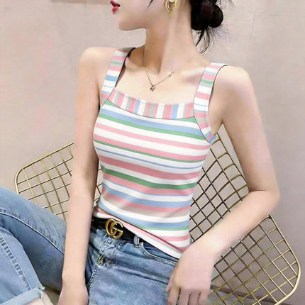 断码捡漏~夏季条纹女装专柜高档吊带上衣背心修身遮肉百搭上衣潮