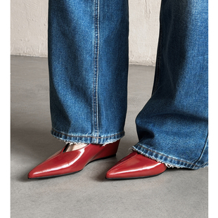 成功女人 女春真皮宴会静音高跟鞋 Kmeizu简约干练 5cm坡跟尖头单鞋