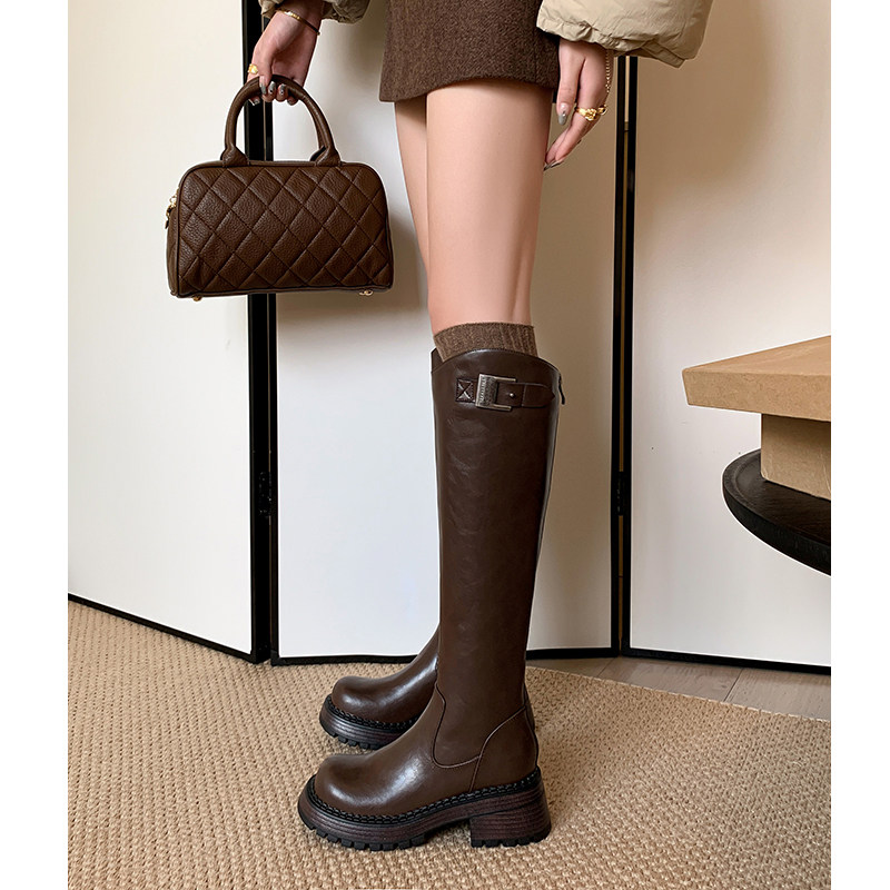 Kmeizu显瘦5cm厚底高筒靴女秋冬V口西部简约马靴骑士膝下直筒长靴,女鞋,时装靴,淘宝优惠券,粉丝福利购,淘宝优惠卷