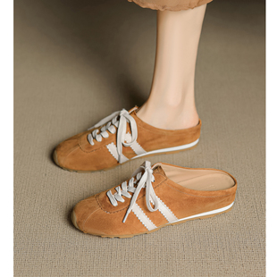 Kmeizu不累脚~3.5cm内增高拼色拖鞋女夏系带休闲半拖平底德训凉拖