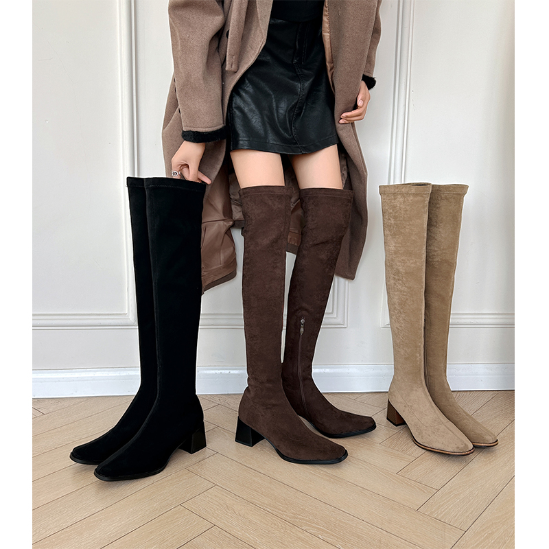 kmeizu粗跟过膝黑色长靴