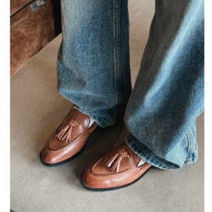 休闲一脚蹬百搭单鞋 女新潮纯皮舒适小皮鞋 流苏乐福鞋 Kmeizu巨软