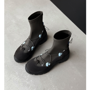 Kmeizu巨显瘦 7cm厚底运动短靴女休闲户外骑士弹力瘦瘦靴 内增高5