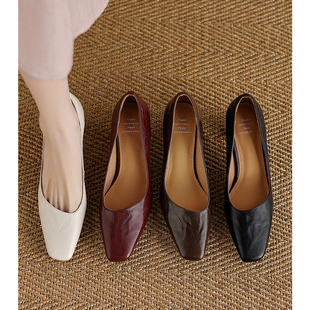 女羊皮中跟工作静音单鞋 Kmeizu不累脚 日常高跟鞋 7cm粗跟法式 5.5