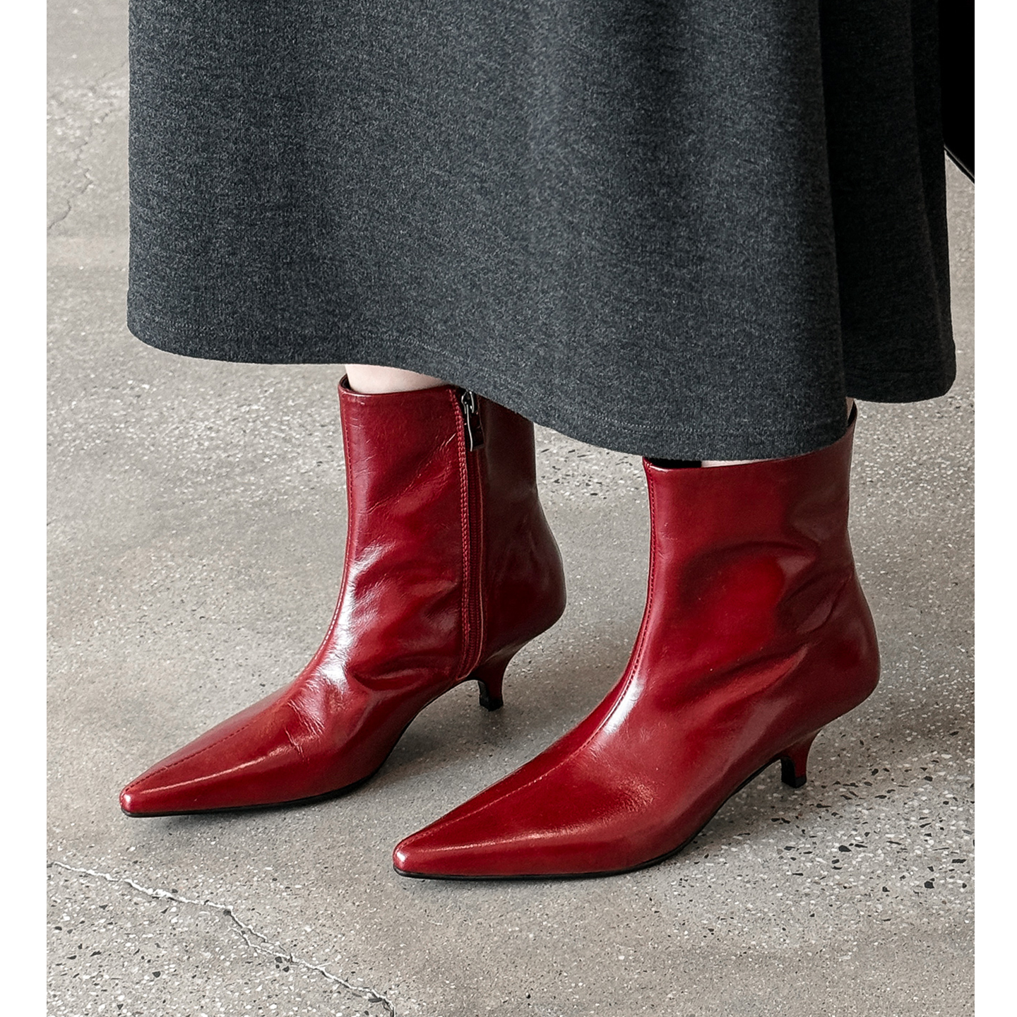 细跟短靴女秋冬真皮及踝马丁靴