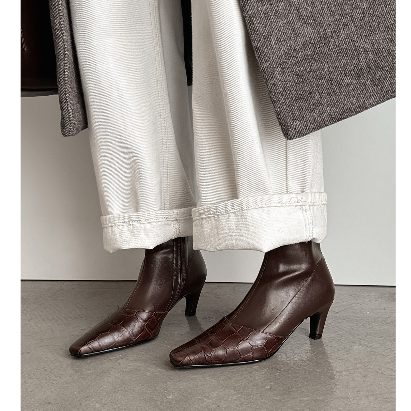 Kmeizu法式文雅~5.5cm细跟短靴女秋冬拼色方头及踝美式弹力瘦瘦靴,女鞋,时装靴,淘宝优惠券,粉丝福利购,淘宝优惠卷