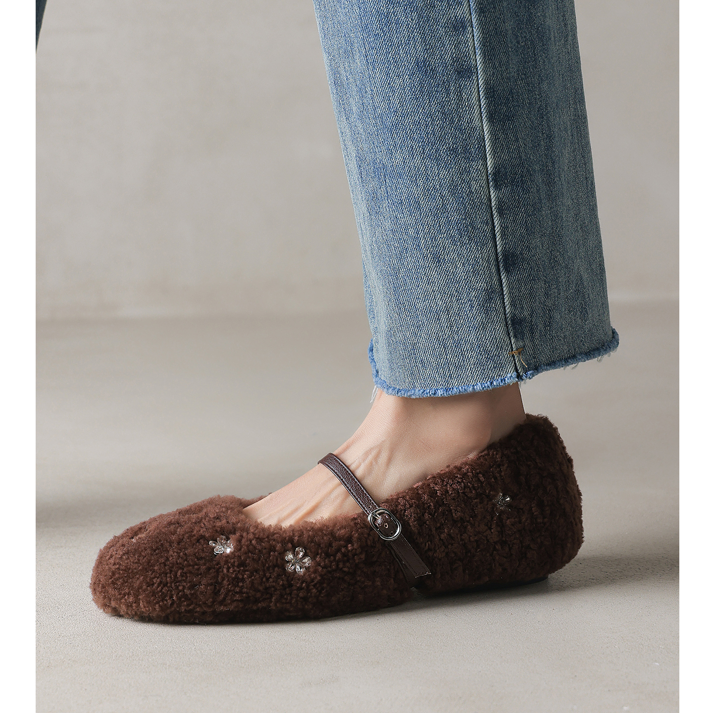 配大衣毛毛玛丽珍鞋气质平底单鞋