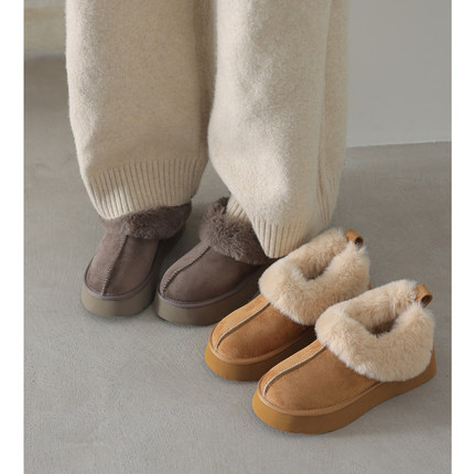 Kmeizu巨软~4.5cm厚底雪地靴女冬毛毛鞋大棉东北窝窝鞋面包勃肯鞋