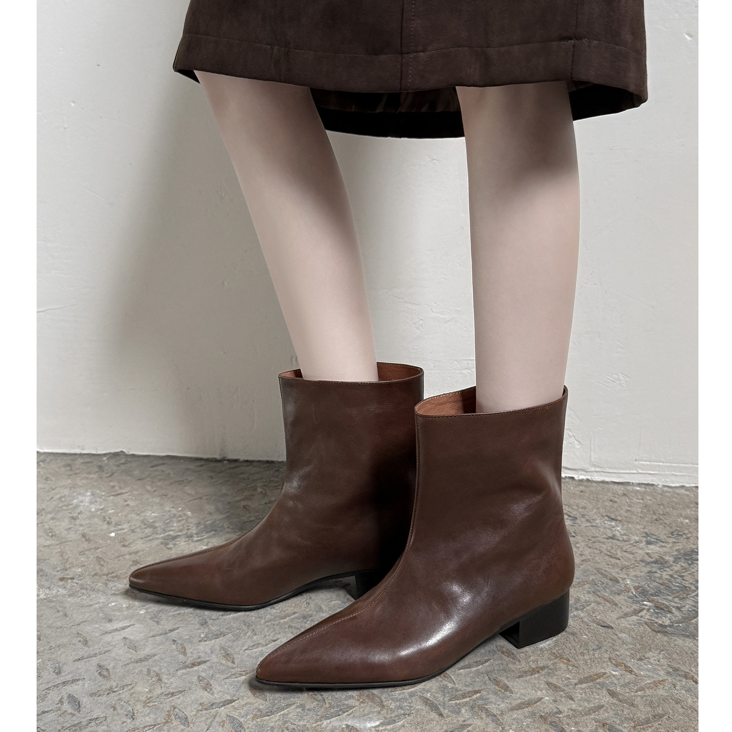 Kmeizu不挑腿~3.5cm粗跟短靴女秋冬尖头骑士靴真皮宽松直筒西部靴,女鞋,骑士靴,淘宝优惠券,粉丝福利购,淘宝优惠卷