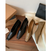 Kmeizu用心做软鞋 小妈感宴会奶奶鞋 轻奢羊皮高跟鞋 女6cm粗跟单鞋