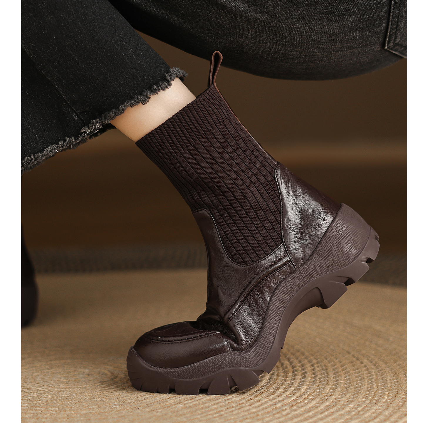 休闲厚底百搭骑士短靴不累脚