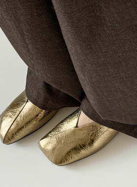 Kmeizu巨软~3cm内增高方头乐福鞋女春新款金银小皮鞋僧侣真皮单鞋