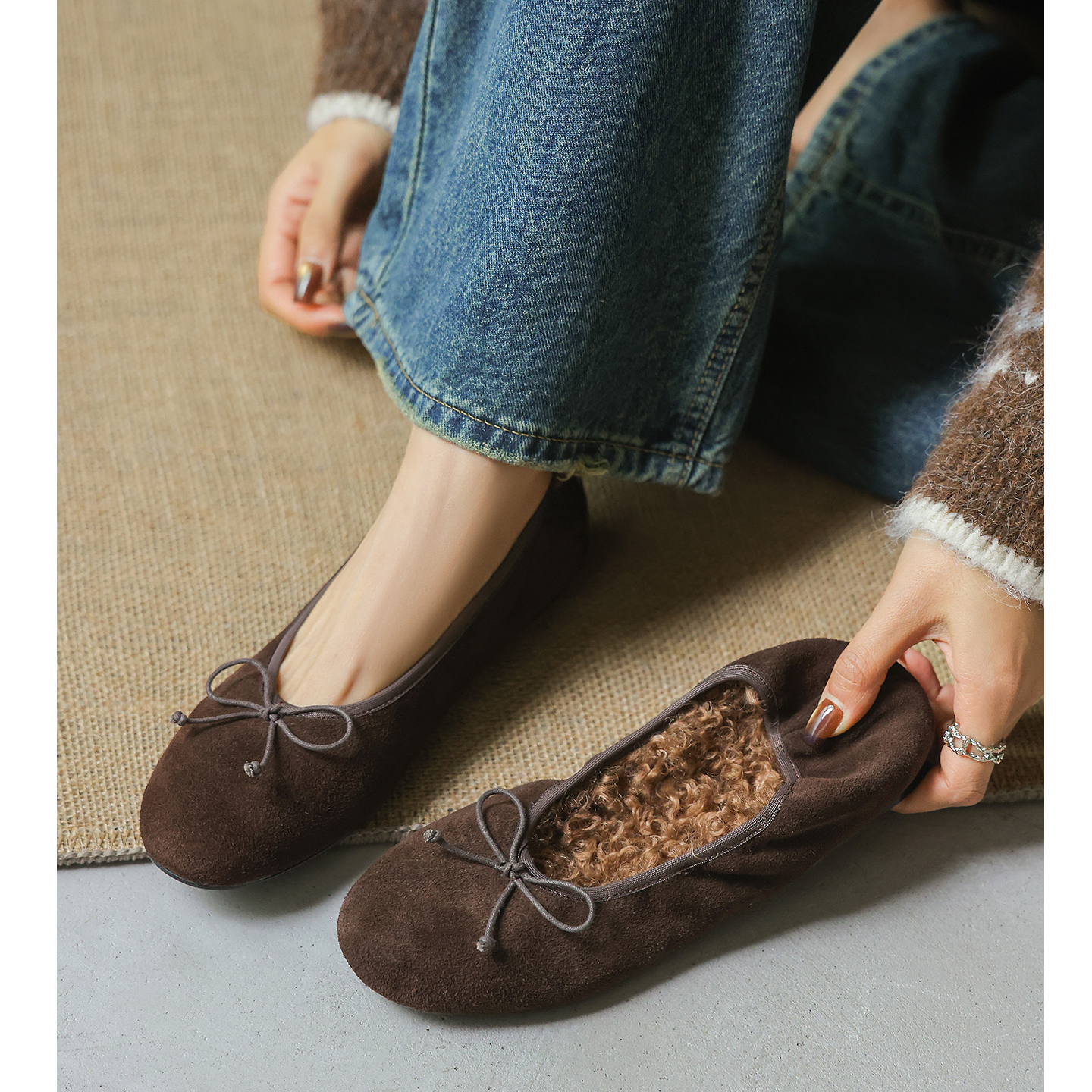 平底加约单鞋女毛毛芭蕾舞鞋