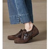 3.5cm内增高猪鼻单鞋 女新款 系带小皮鞋 Kmeizu巨软 真皮英伦德比鞋