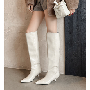 Kmeizu显腿直~5.5cm小细跟高筒靴女秋冬宽松及膝马靴高妹骑士长靴