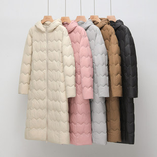 波司登2025新款连帽白鸭绒超长款过膝羽绒服女轻薄修身显瘦大衣内