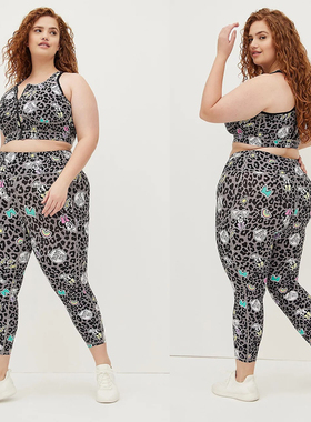 T家欧美大码女速干灰色卡通健身运动拉链文胸裤子300 400斤Y94