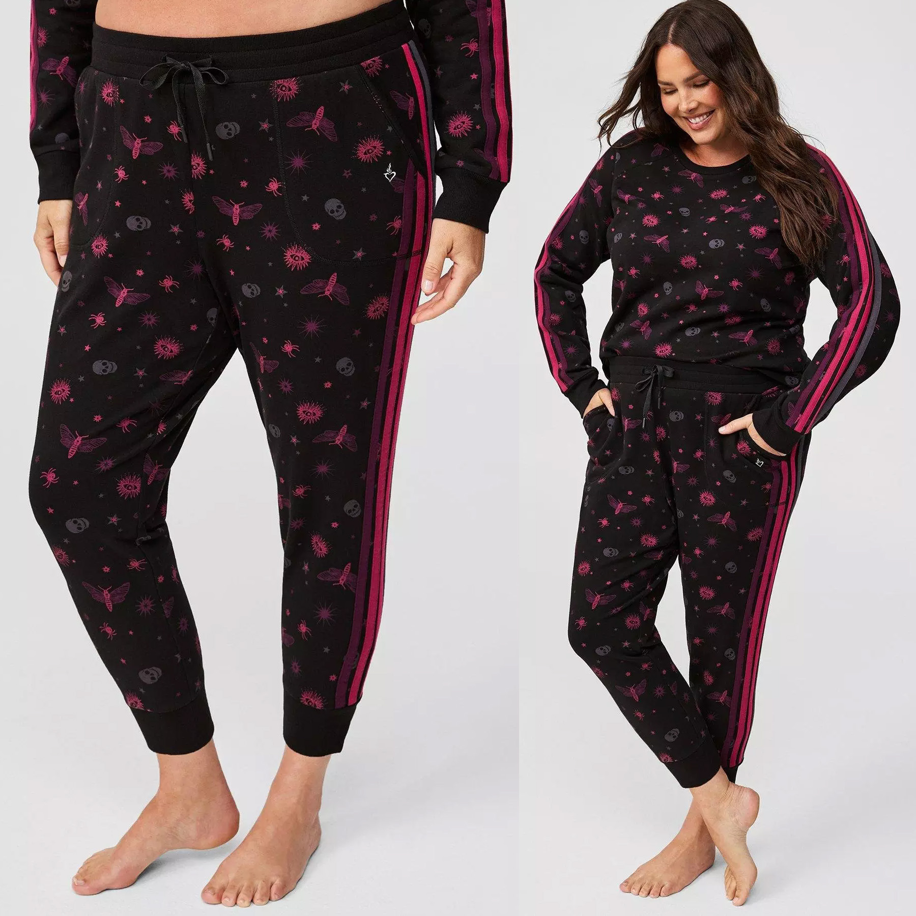 TO 230-400斤欧美加大码女条纹95棉骷髅条纹绒运动收脚卫衣裤P22