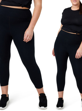 125斤-230斤欧美加大码女蜜桃臀口袋高腰速干黑色健身运动八分裤4