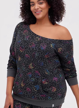 TO 130-300斤欧美高个特大码斜肩全棉灰色骷髅薄绒休闲卫衣P64