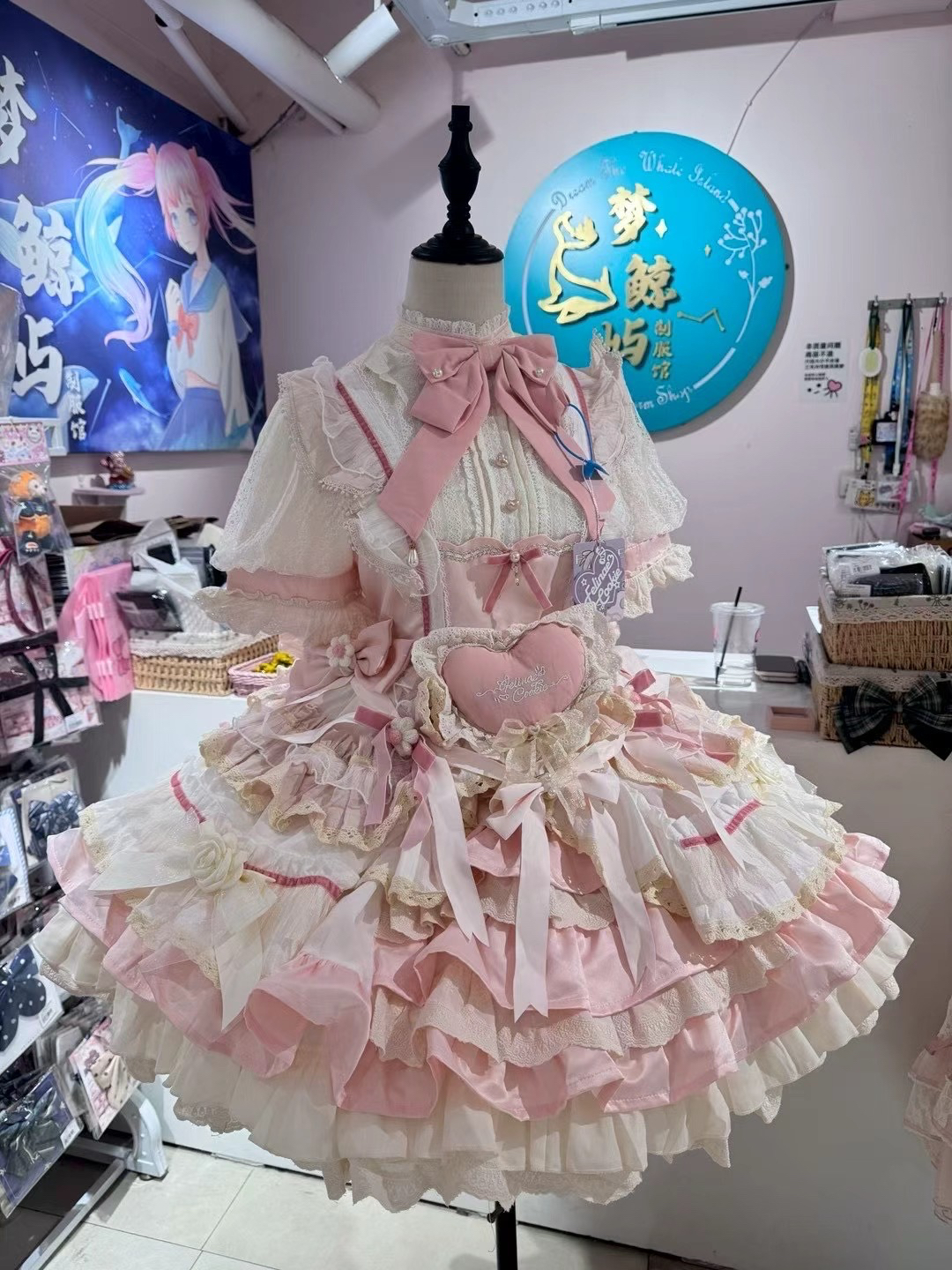 梦鲸屿实体店现货·猫科小甜饼小爱神纯色古早doll感lolita裙
