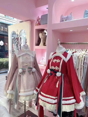 现货桃夭长袖连衣裙加厚新年战袍春节op裙子中华风