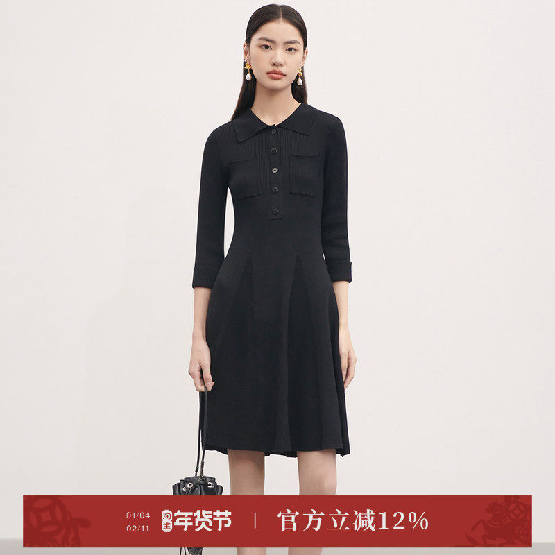 商场同款naivee纳薇秋季复古小翻领知性收腰中袖针织连衣裙,女装/女士精品,连衣裙,淘宝优惠券,粉丝福利购,淘宝优惠卷