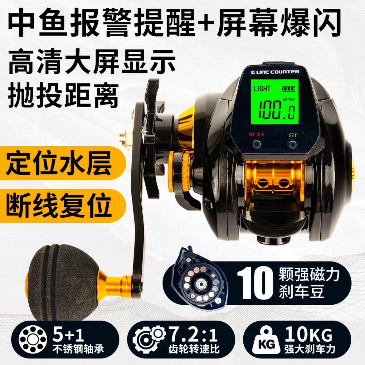 阿狼数显水滴轮海钓带泄力背光计数数显磁力路亚筏钓轮桥钓船钓轮