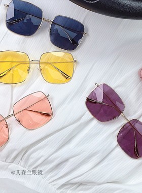 d家方形偏光浅色太阳镜女2020年新款ins时尚黄色墨镜女粉色透明黄