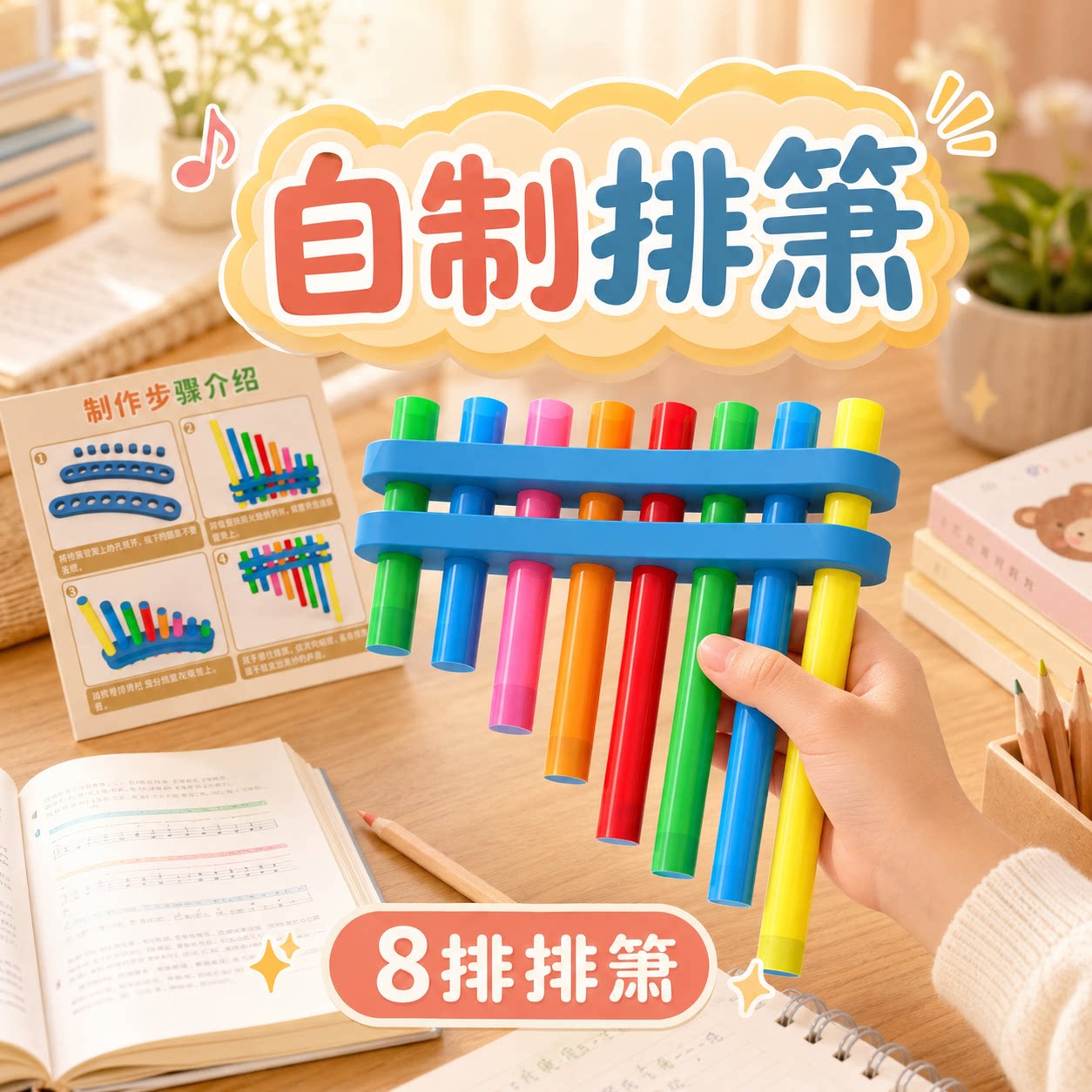 儿童科技小制作小学生自制排箫8管排琴diy材料包音乐启蒙音律学习