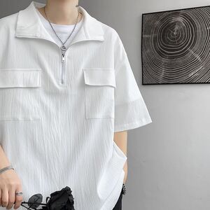 白色高级感日式复古半拉链七分袖