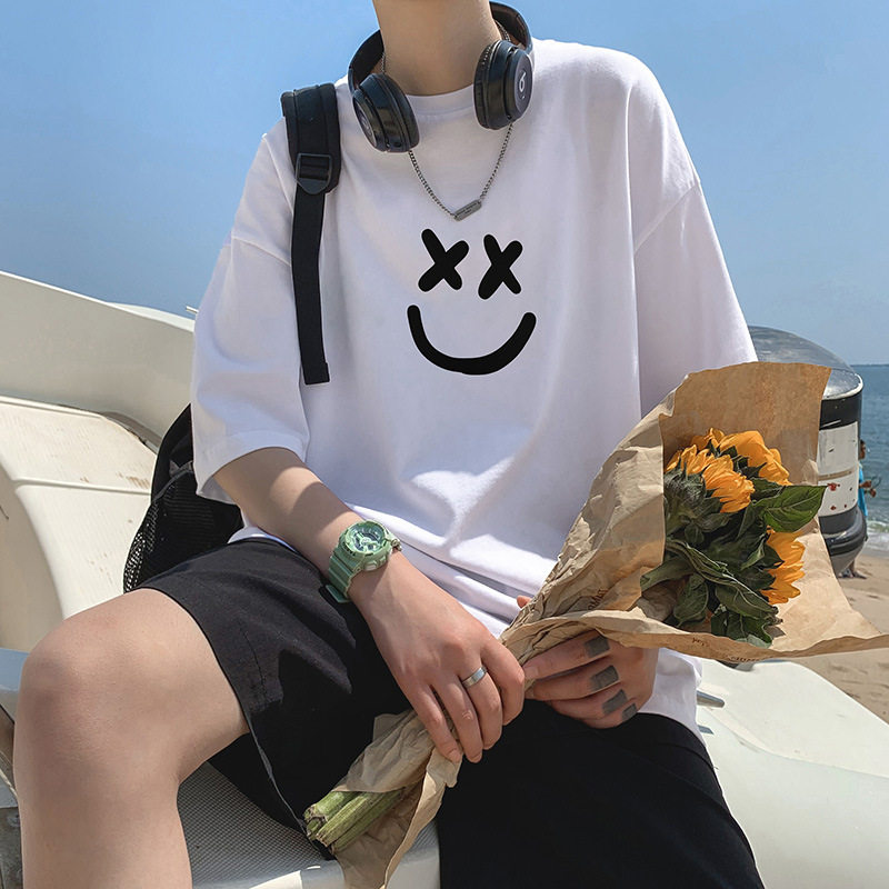 男士夏季短袖t恤短袖t恤男夏季韩版宽松嘻哈休闲上衣服港风潮牌潮
