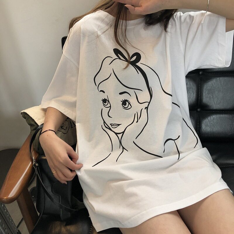 夏季韩版印花中长款短袖女恤|