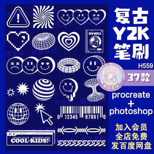 procreate笔刷ps笔刷Y2K复古酸性千禧风抽象艺术图案几何Y2K笔刷