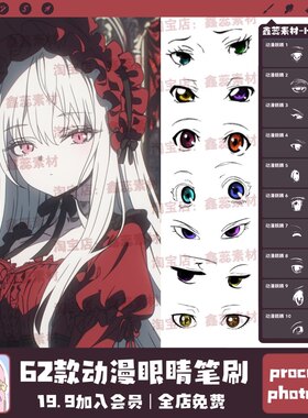 procreate笔刷ps笔刷动漫人物眼睛五官瞳孔漫画眼睛辅助线笔刷