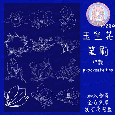 procreate笔刷ps笔刷玉兰花花朵鲜花辅助线线稿点缀笔刷