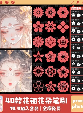 花钿笔刷procreate笔刷ps笔刷古风花钿花朵花瓣古风装饰辅助笔刷