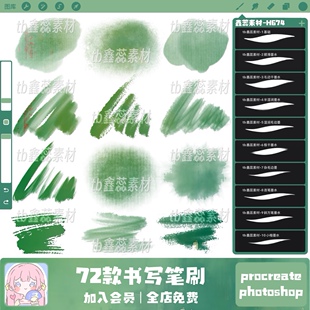 procreate笔刷ps笔刷书法毛笔书写墨水水墨水痕绘画点缀辅助笔刷
