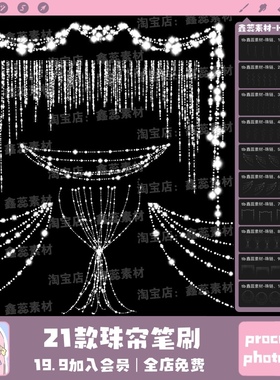 procreate笔刷ps笔刷珠链珠帘发光链条氛围背景点缀绘画装饰笔刷