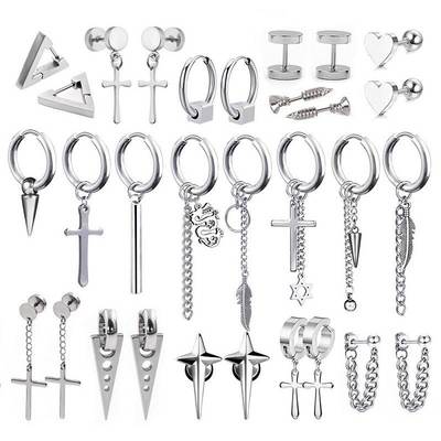 1 pair stainless steel Stud earrings for Men/Women Cross