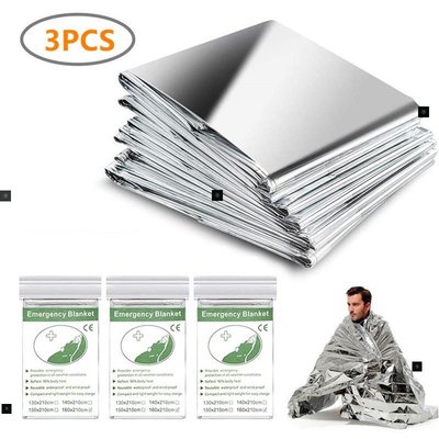 3 Pack Emergency Blanket Thermal Mylar Space Blanket Silver