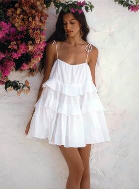 Ruffle sexy sling dress 多层荷叶边性感露背蛋糕裙吊带连衣裙女