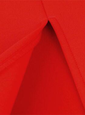 Pile Sleeve Party Dress设计感堆堆袖镂空V领大码派对红色礼服裙