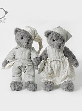 softlife中国原创灰色睡衣熊熊毛绒玩具情侣安抚公仔儿童生日礼物